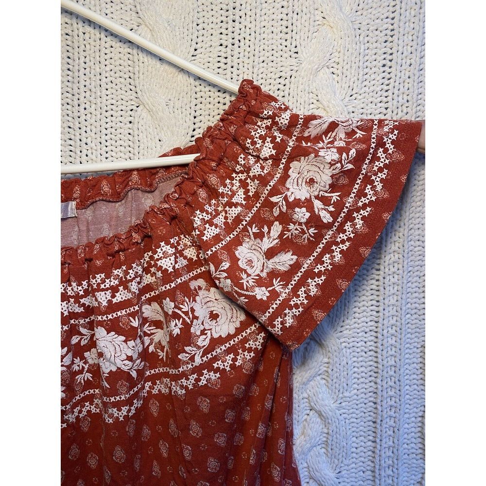 JOLT‎ M Burnt Orange Floral Print Off Shoulder Crop Top Boho Flowy - Picture 6 of 9
